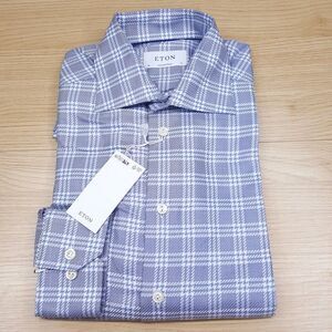 ETON Mens Shirt 15 38 Blue Plaid Button Up Contemporary Fit $295
